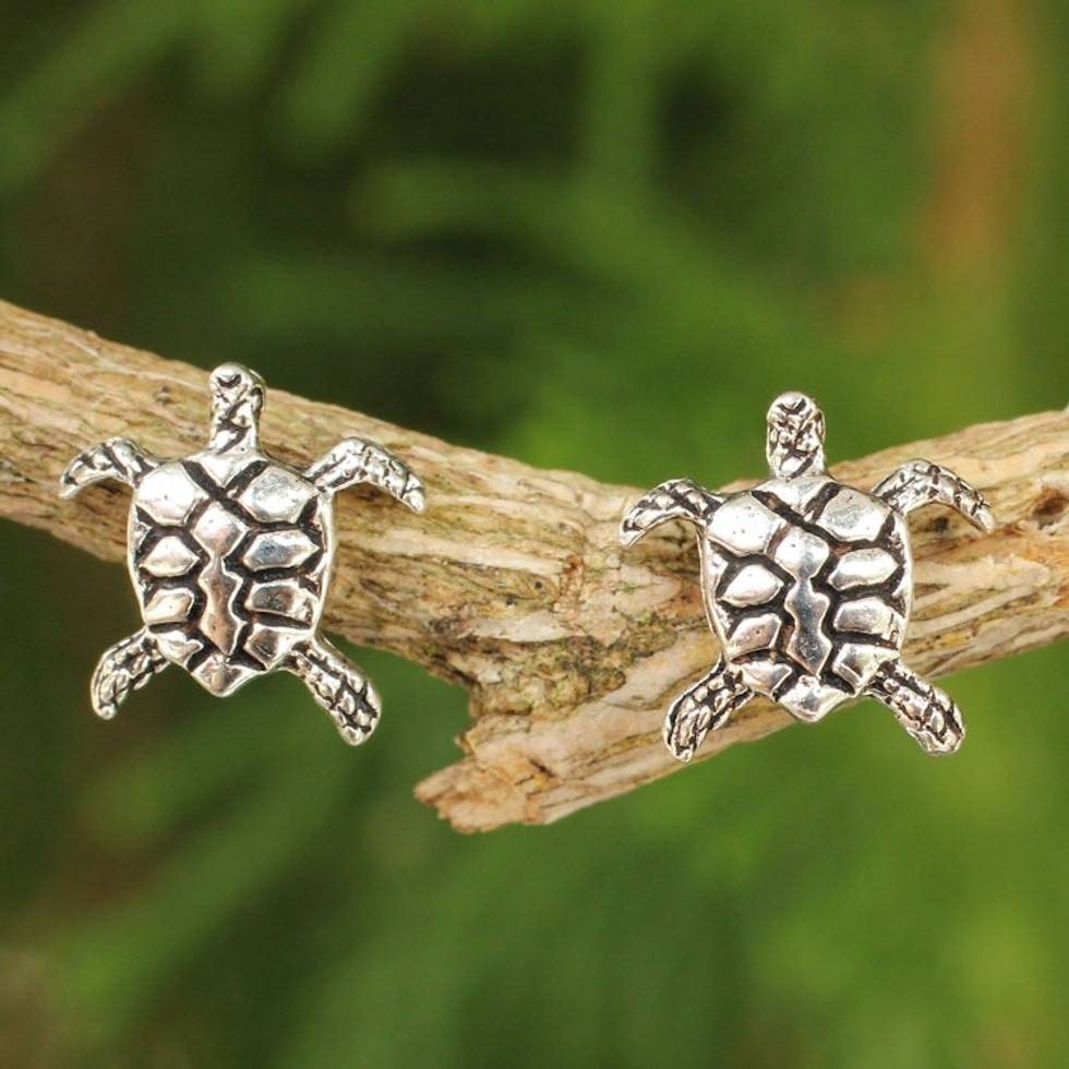 Sterling Silver Button Earrings 'Baby Sea Turtle'