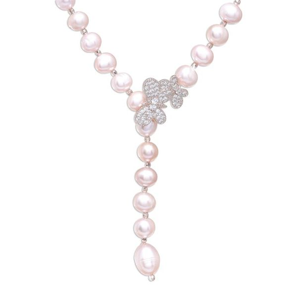 Alternate image for Cultured Pearl Y-Necklace in Pink from Thailand Beautiful Butterfly in Pink
