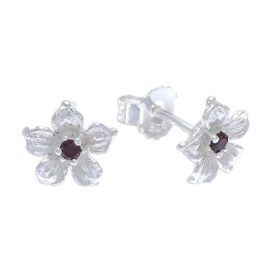 Alternate image for Floral Garnet Stud Earrings from Thailand Winter Blooms