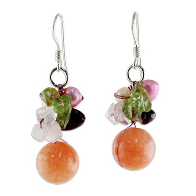 Alternate image for Rose Quartz and Pearl Beaded Dangle Earrings Strawberry Fantasy