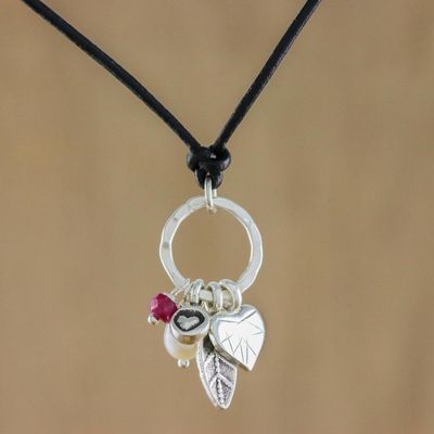 Alternate image for Silver and Leather Pendant Necklace Charms of Love