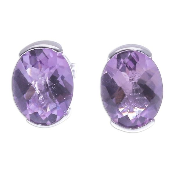 Alternate image for Amethyst and Sterling Silver Stud Earrings from Thailand Precious Plum