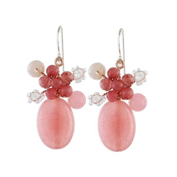Alternate image for Handmade Pink Quartz Beaded Dangle Earrings from Thailand Blossom Blush