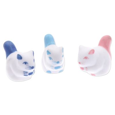 Alternate image for Set of 3 Ceramic Squirrel Figurines in Pink and Blue Tones Vivacious Friendship