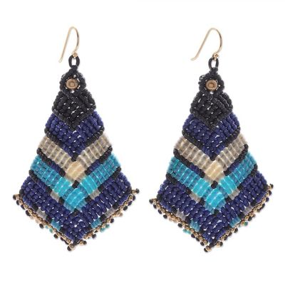 Alternate image for Handmade Gold-Accented Macrame Earrings Blue Boho
