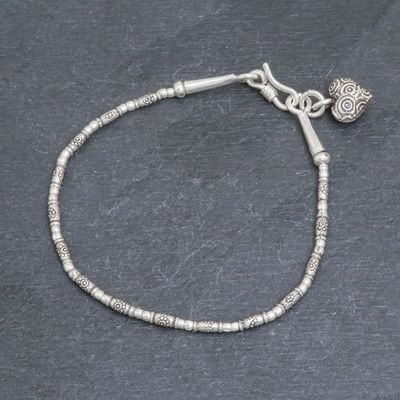 Alternate image for Silver Link Bracelet with Heart Charm from Thailand Honest Heart