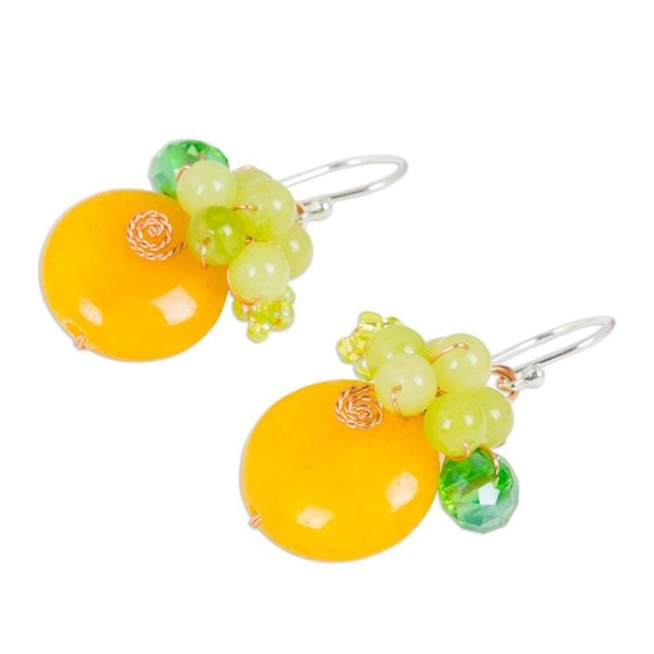 Alternate image for Orange Quartz and Glass Bead Dangle Earrings with Copper Moonlight Garden in Orange
