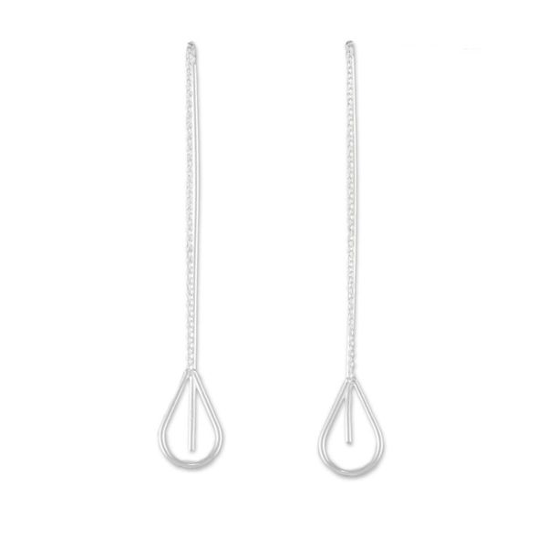 Alternate image for Sterling Silver Teardrops Long Threader Earrings Thailand Plummet