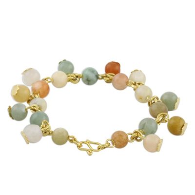 Alternate image for 18K Gold Plated Jade Quartz Link Bracelet with Hook Clasp Sweet Jade