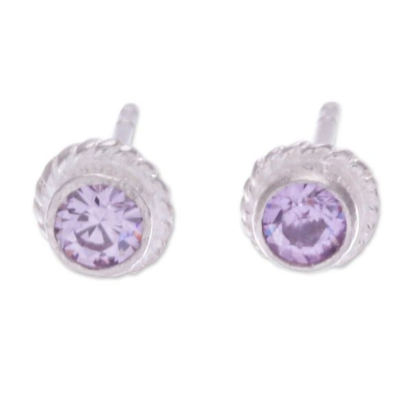 Alternate image for Sterling Silver Stud Earrings with Round Amethyst Gems Wise Elements