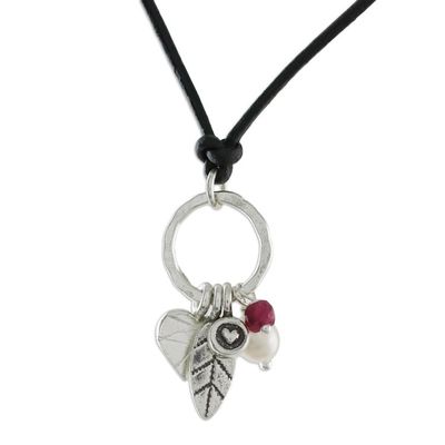 Alternate image for Silver and Leather Pendant Necklace Charms of Love