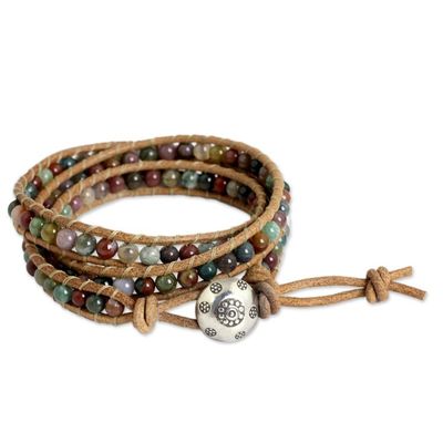 Alternate image for Multi-colored Jasper and Leather Wrap Bracelet Inner Harmony