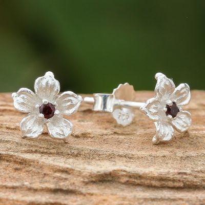 Alternate image for Floral Garnet Stud Earrings from Thailand Winter Blooms