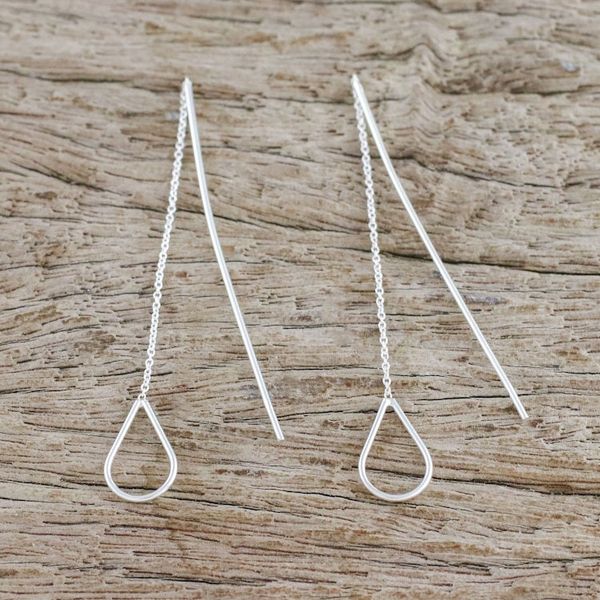 Alternate image for Sterling Silver Teardrops Long Threader Earrings Thailand Plummet