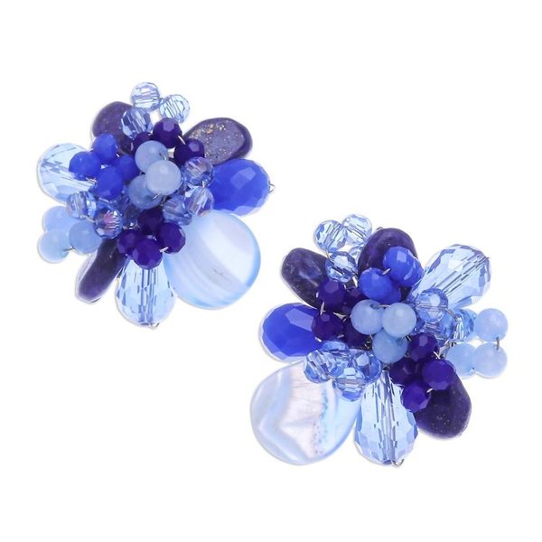 Alternate image for Agate and Lapis Lazuli Cluster Clip-On Earrings Solaris in Blue