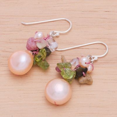 Alternate image for Pearl and peridot cluster earrings Rosy Dawn
