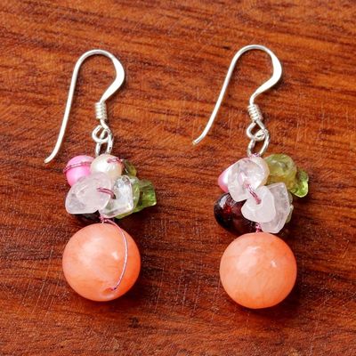 Alternate image for Rose Quartz and Pearl Beaded Dangle Earrings Strawberry Fantasy