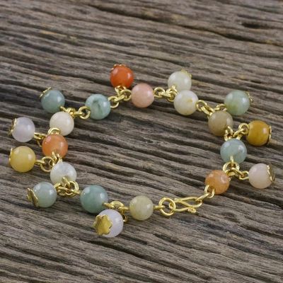 Alternate image for 18K Gold Plated Jade Quartz Link Bracelet with Hook Clasp Sweet Jade