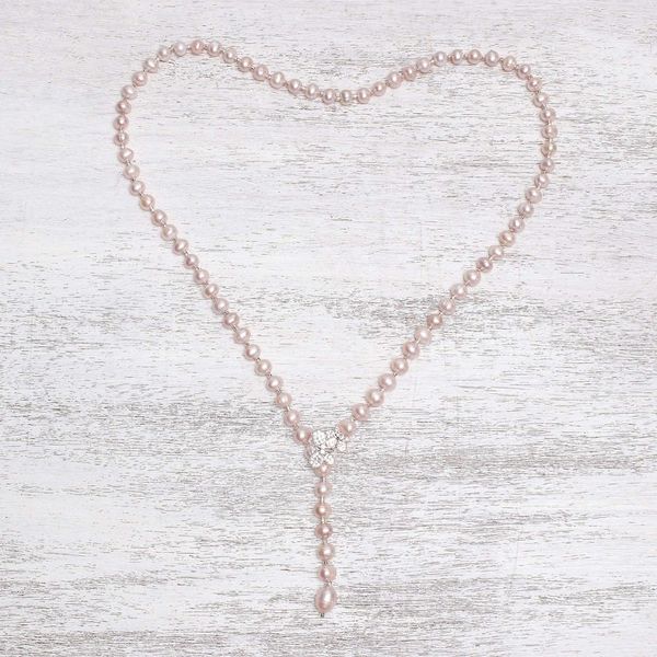 Alternate image for Cultured Pearl Y-Necklace in Pink from Thailand Beautiful Butterfly in Pink