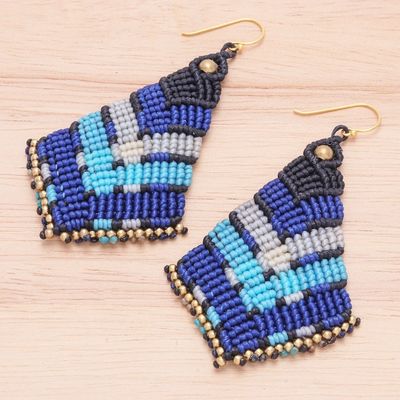 Alternate image for Handmade Gold-Accented Macrame Earrings Blue Boho
