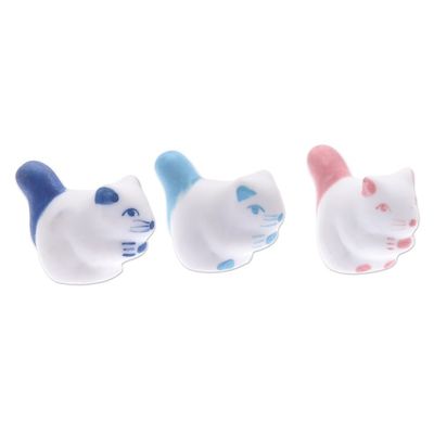 Alternate image for Set of 3 Ceramic Squirrel Figurines in Pink and Blue Tones Vivacious Friendship