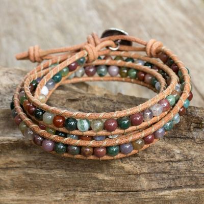 Alternate image for Multi-colored Jasper and Leather Wrap Bracelet Inner Harmony