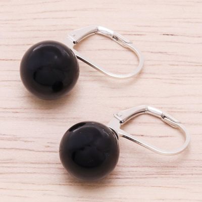 Alternate image for Black Calcite and Sterling Silver Earrings from Thailand Pure Black