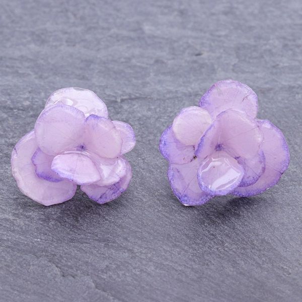 Alternate image for Thai Resin Coated Purple Hydrangea Bloom Post Earrings Purple Hydrangea