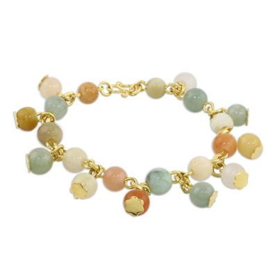 Alternate image for 18K Gold Plated Jade Quartz Link Bracelet with Hook Clasp Sweet Jade