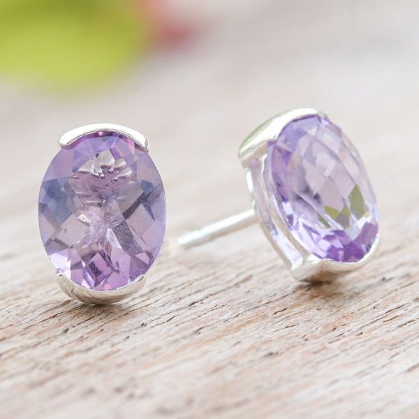 Alternate image for Amethyst and Sterling Silver Stud Earrings from Thailand Precious Plum