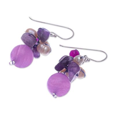 Alternate image for Handcrafted Pearl Amethyst Quartz Cluster Earrings Sweet Lavender