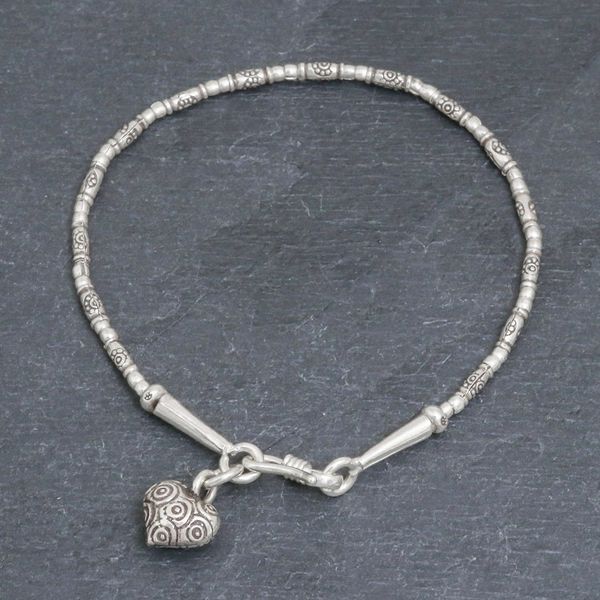Alternate image for Silver Link Bracelet with Heart Charm from Thailand Honest Heart