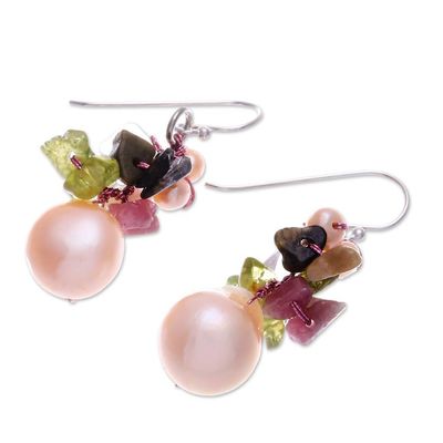 Alternate image for Pearl and peridot cluster earrings Rosy Dawn