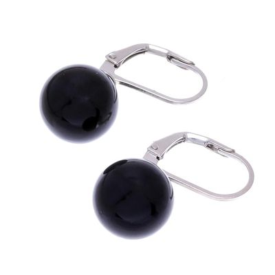 Alternate image for Black Calcite and Sterling Silver Earrings from Thailand Pure Black