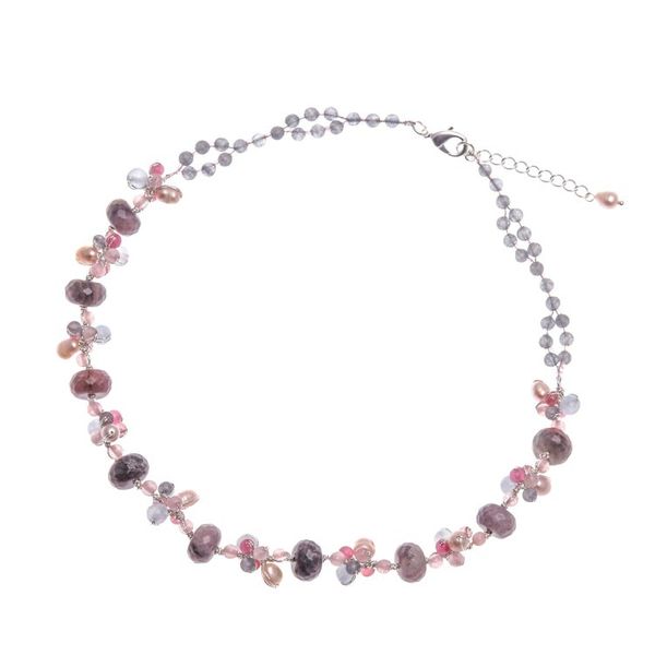 Alternate image for Delicate Rhodonite Cultured Pearl and Quartz Beaded Necklace Autumn Rose