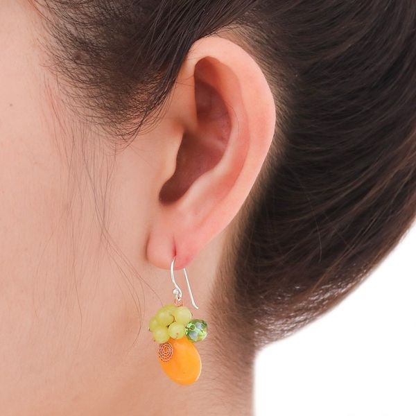 Alternate image for Orange Quartz and Glass Bead Dangle Earrings with Copper Moonlight Garden in Orange