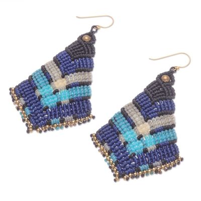 Alternate image for Handmade Gold-Accented Macrame Earrings Blue Boho