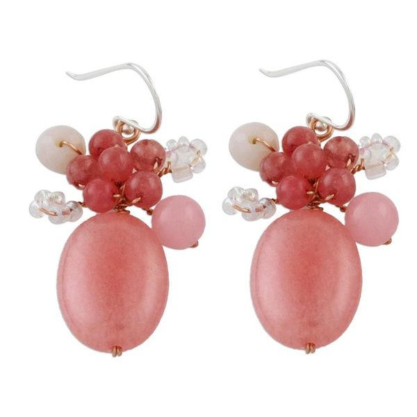 Alternate image for Handmade Pink Quartz Beaded Dangle Earrings from Thailand Blossom Blush