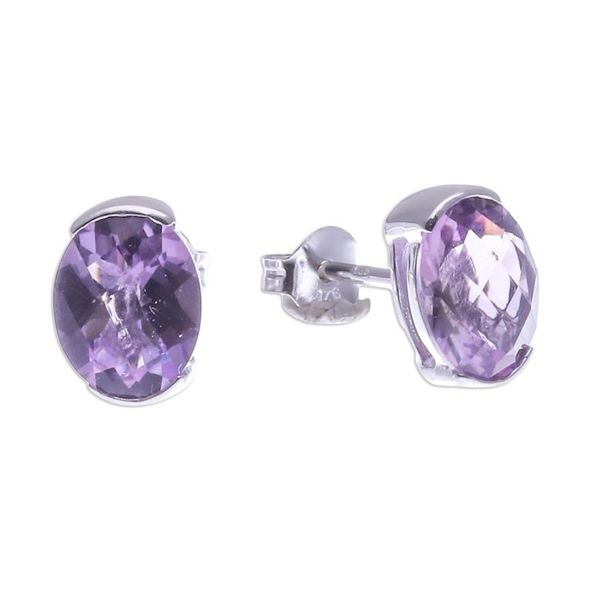 Alternate image for Amethyst and Sterling Silver Stud Earrings from Thailand Precious Plum