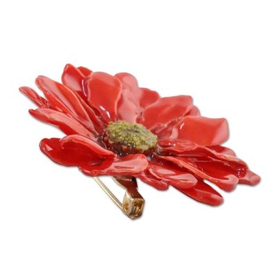Alternate image for Natural Aster Flower Brooch in Cardinal Red from Thailand Let It Bloom in Cardinal Red