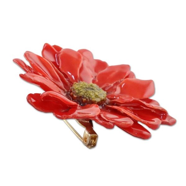 Alternate image for Natural Aster Flower Brooch in Cardinal Red from Thailand Let It Bloom in Cardinal Red