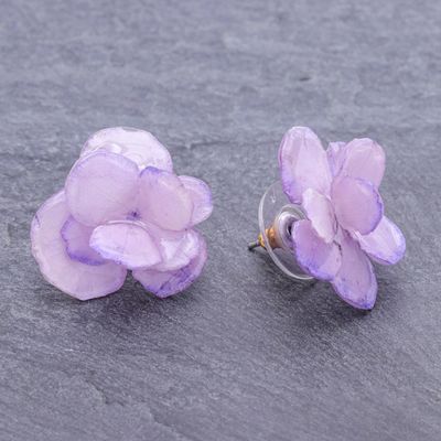 Alternate image for Thai Resin Coated Purple Hydrangea Bloom Post Earrings Purple Hydrangea
