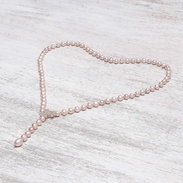 Alternate image for Cultured Pearl Y-Necklace in Pink from Thailand Beautiful Butterfly in Pink