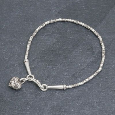 Alternate image for Silver Link Bracelet with Heart Charm from Thailand Honest Heart