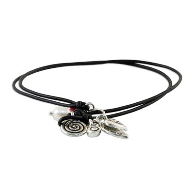 Alternate image for Silver and Leather Pendant Necklace Charms of Love