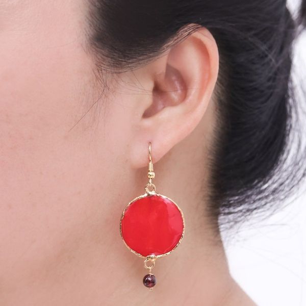 Alternate image for Garnet and Gold Plated Natural Rose Petal Dangle Earrings Red Rose of Autumn