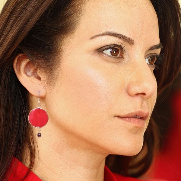 Alternate image for Garnet and Gold Plated Natural Rose Petal Dangle Earrings Red Rose of Autumn