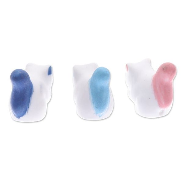 Alternate image for Set of 3 Ceramic Squirrel Figurines in Pink and Blue Tones Vivacious Friendship