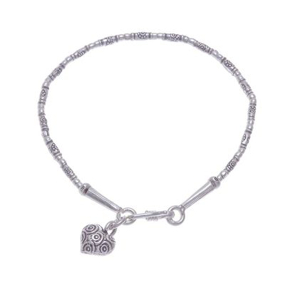 Alternate image for Silver Link Bracelet with Heart Charm from Thailand Honest Heart