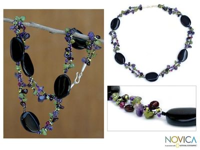 Alternate image for Unique Onyx and Amethyst Beaded Necklace Magical Enchantment